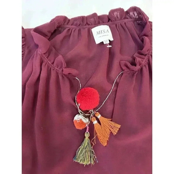 Misa Los Angeles Dress Maroon Tereza Dress Boho Peasant Oversized Dress Size XS - Picture 16 of 16
